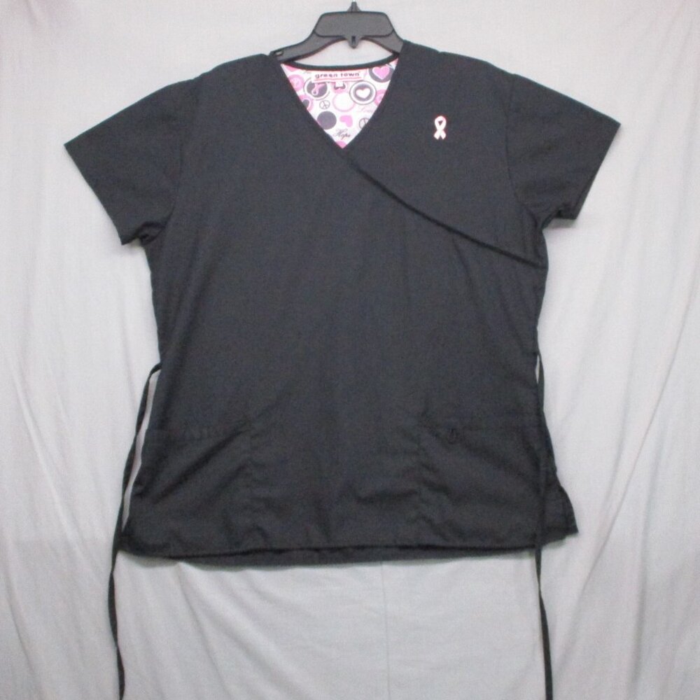 Green Town Breast Cancer Scrub Top Black Women Size | L